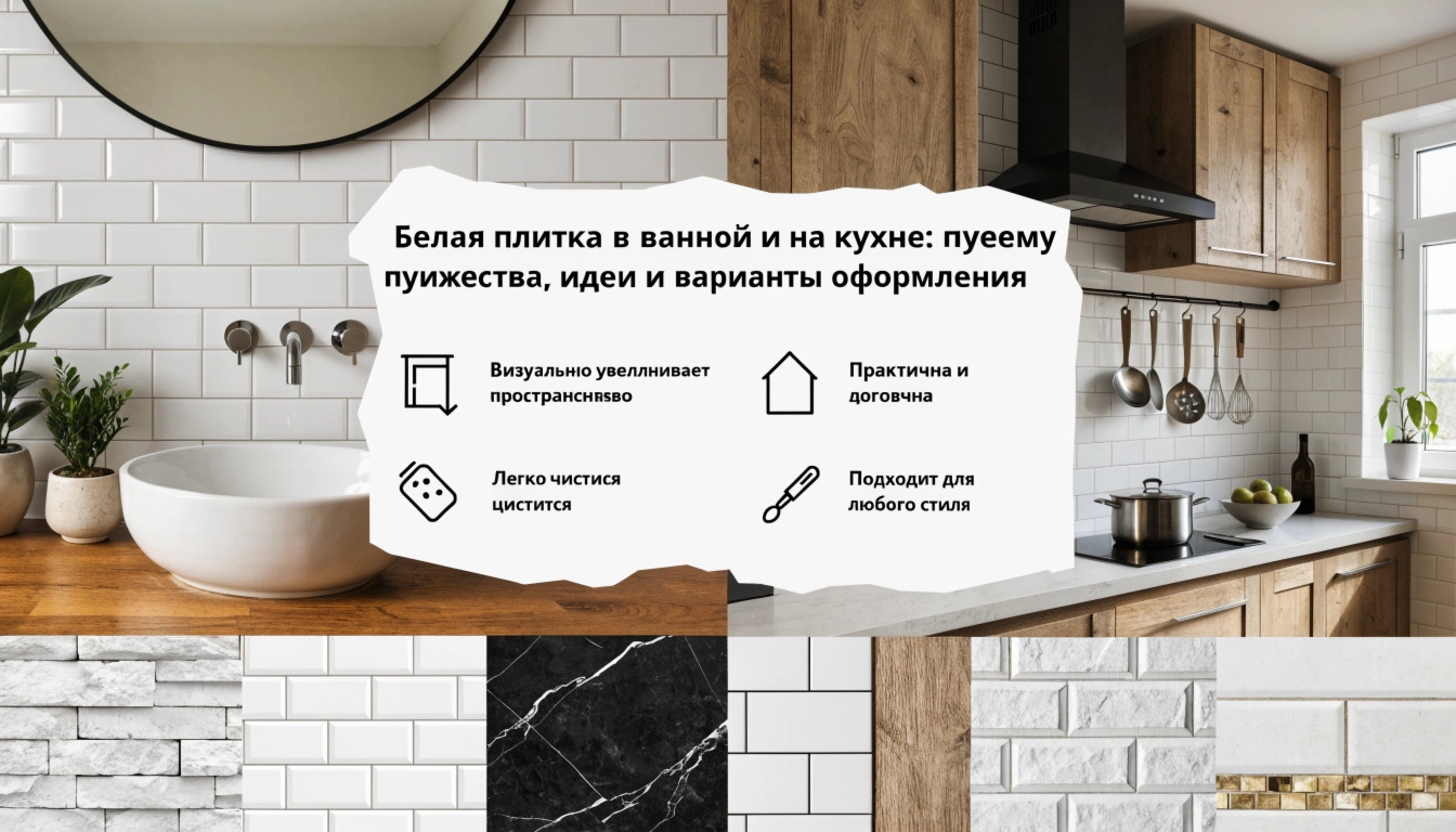 Белая плитка в интерьере кухни и ванной: тренды, сочетания, плюсы
